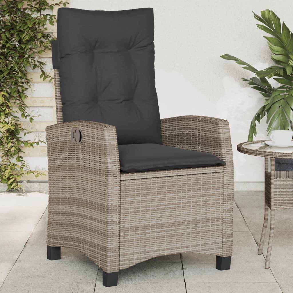 Chaise de jardin inclinable - Chaise d'extérieur - Fauteuil d'extérieur avec coussins gris résine tressée - MEUBLE PRO - Image 2