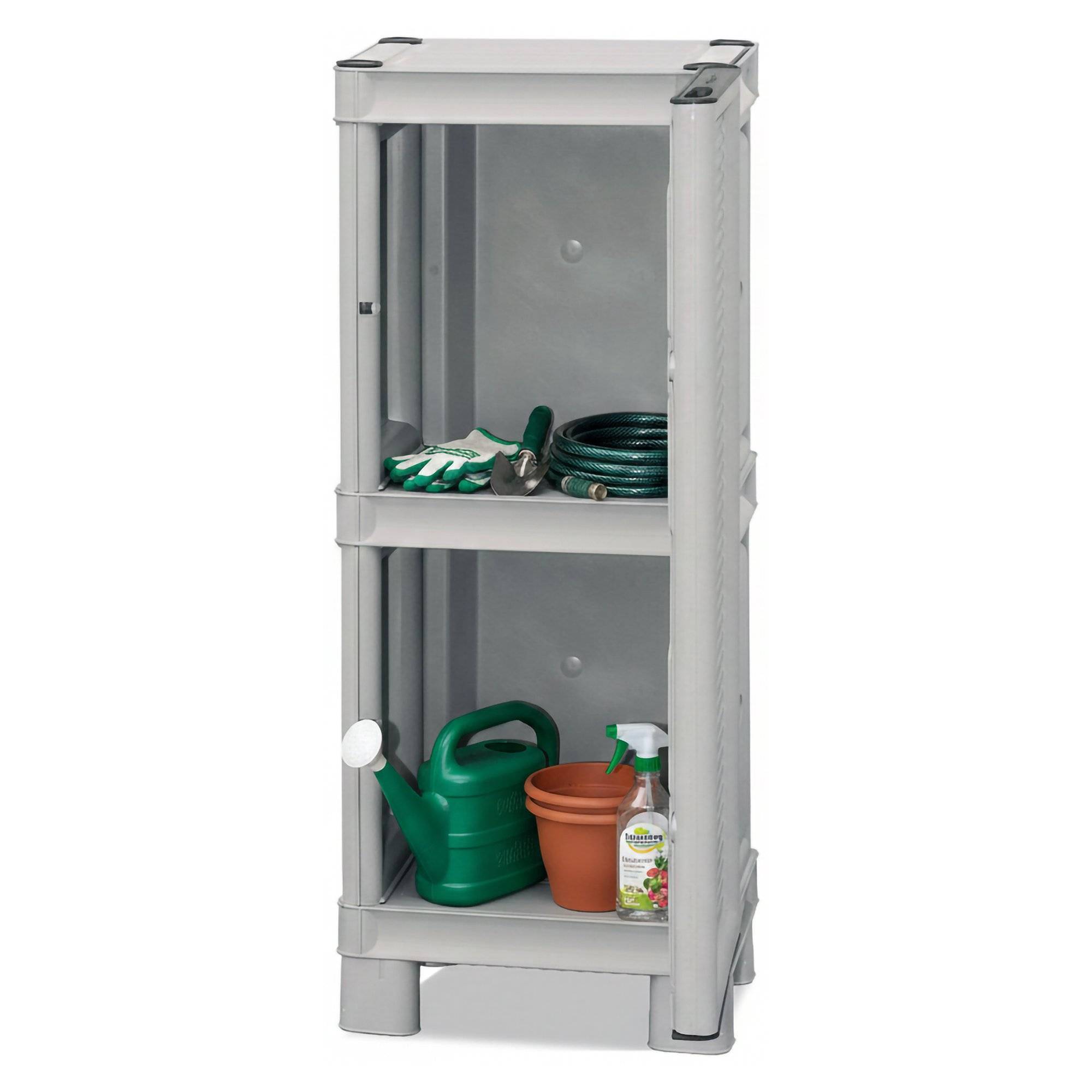 Dmora - Armoire d'extérieur Waremme, Mobilier d'extérieur, Armoire de balcon polyvalente, Armoire d'extérieur, Gris clair, 35x39h92 cm - Dmora - Imagen 1