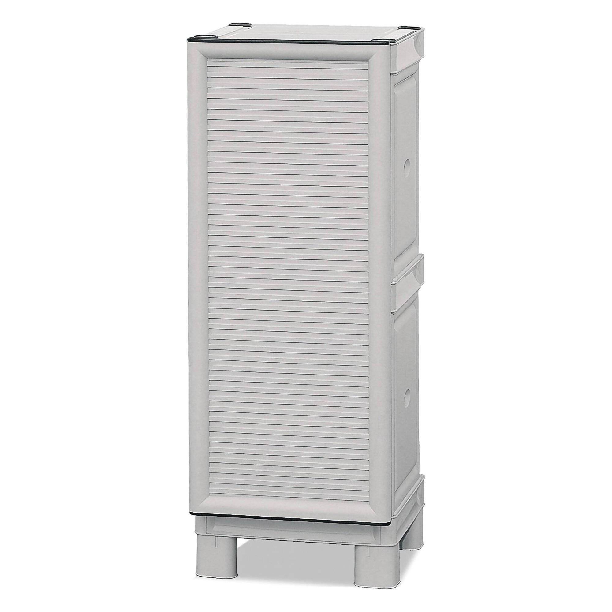 Dmora - Armoire d'extérieur Waremme, Mobilier d'extérieur, Armoire de balcon polyvalente, Armoire d'extérieur, Gris clair, 35x39h92 cm - Dmora - Imagen 4
