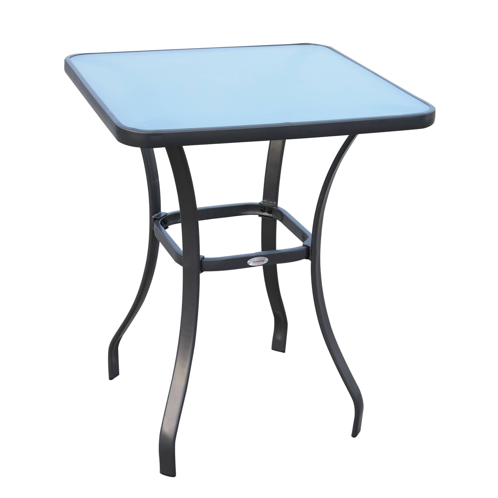 Outsunny - Table carrée bistro de jardin dim. 68L x 68l x 84H cm métal époxy gris plateau verre trempé granité - Image 1