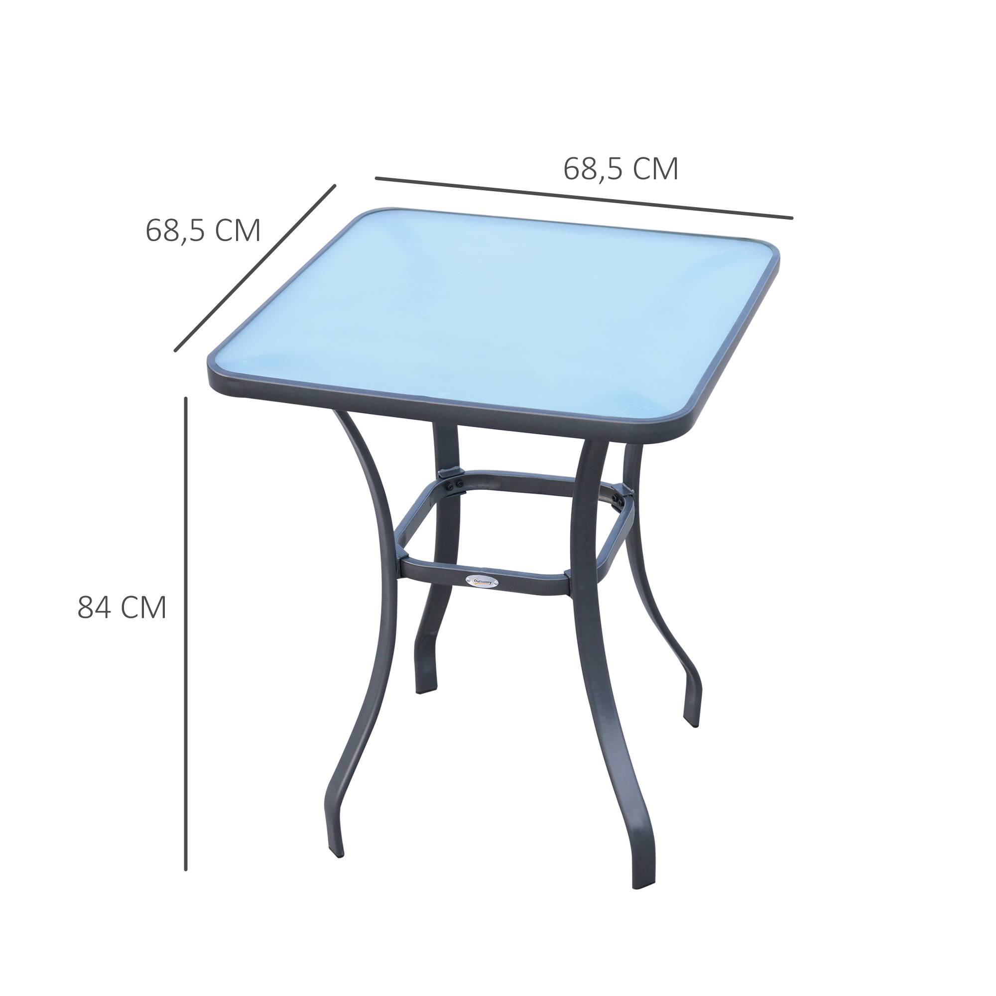 Outsunny - Table carrée bistro de jardin dim. 68L x 68l x 84H cm métal époxy gris plateau verre trempé granité - Image 2