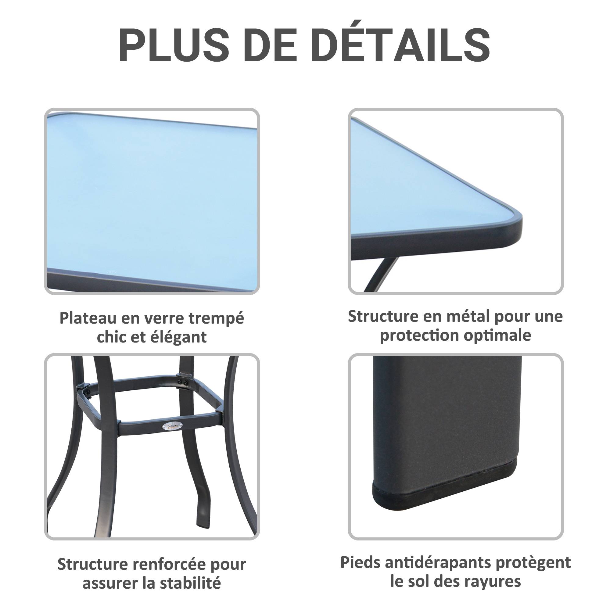 Outsunny - Table carrée bistro de jardin dim. 68L x 68l x 84H cm métal époxy gris plateau verre trempé granité - Image 3