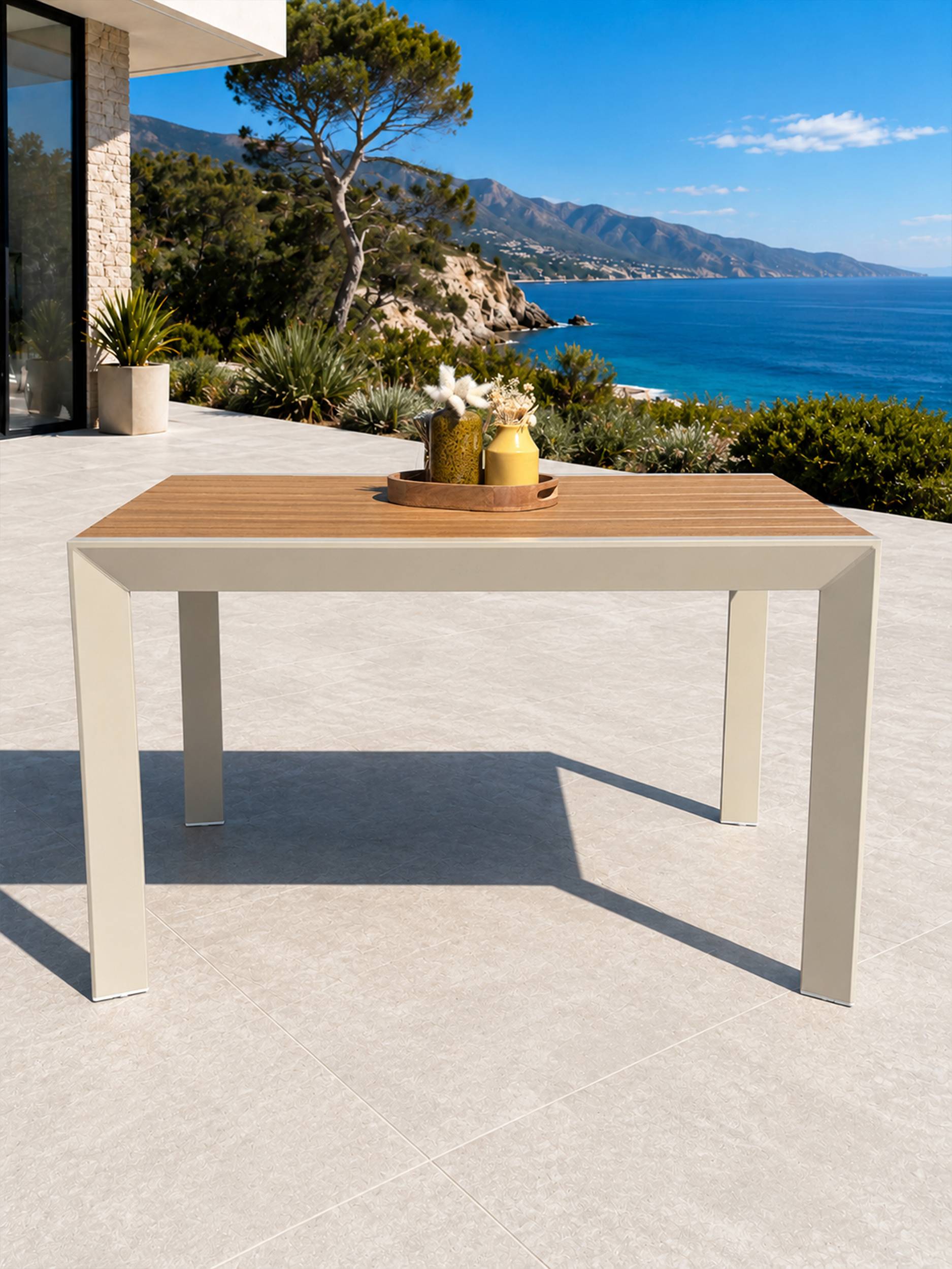 Dcb Garden - Table de jardin 4 places en alu plateau polywood  aspect bois - Grège - TONGA - Image 2