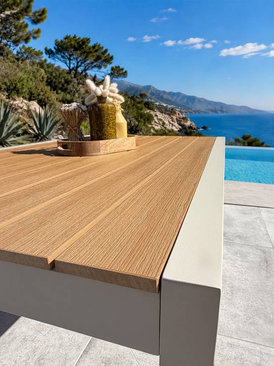 Dcb Garden - Table de jardin 4 places en alu plateau polywood aspect bois - Grège - TONGA - Image 7