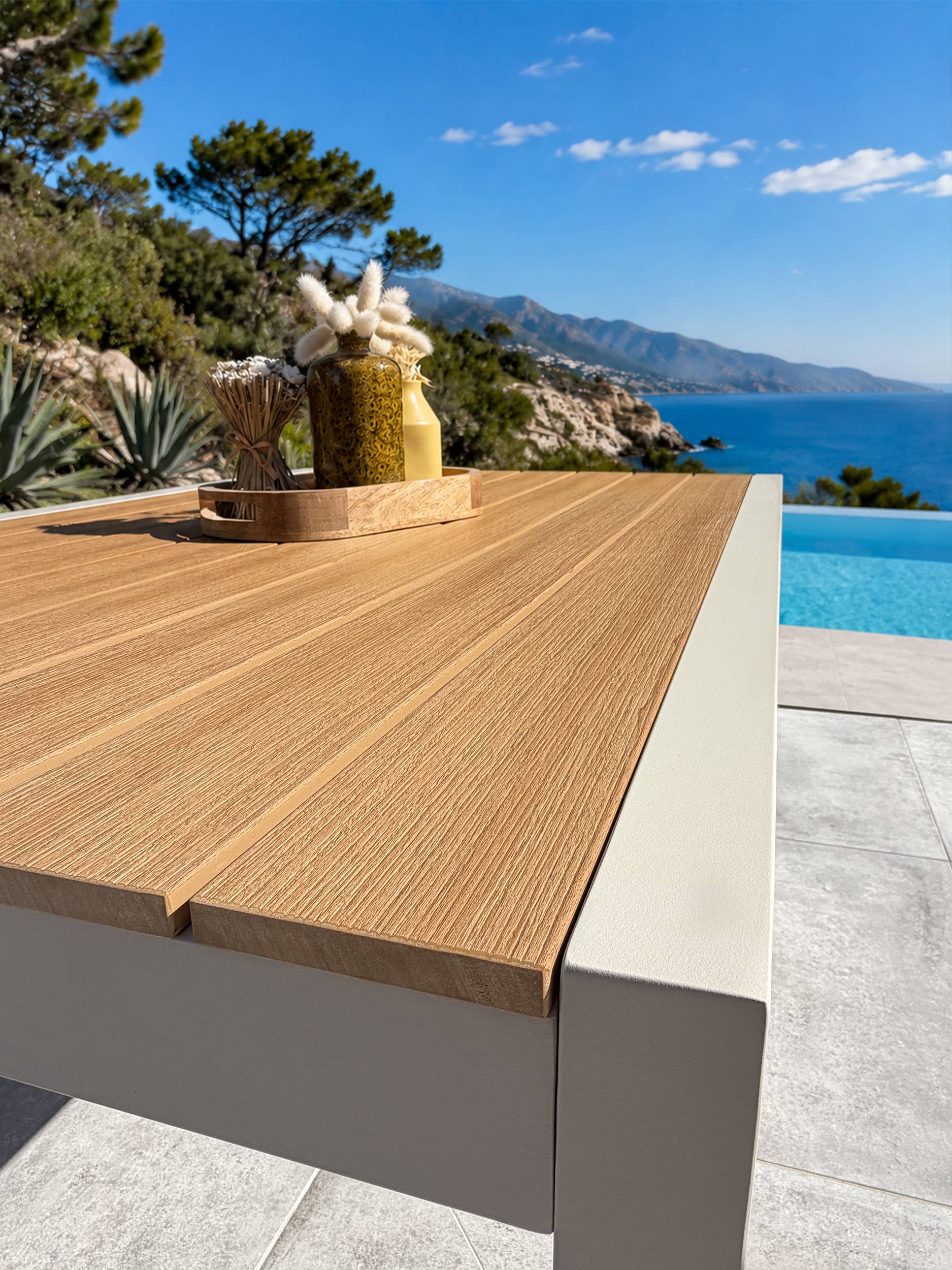 Dcb Garden - Table de jardin 4 places en alu plateau polywood  aspect bois - Grège - TONGA - Image 7