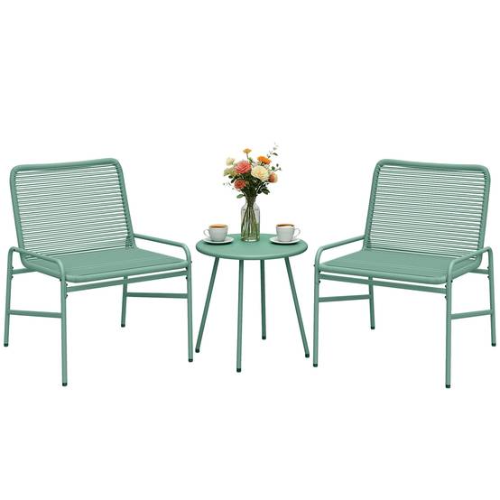 Salon de jardin 3 pièces résine tressée balcon terrasse bistrot table chaises vert - ComfortXL Outdoor Living - Image 1