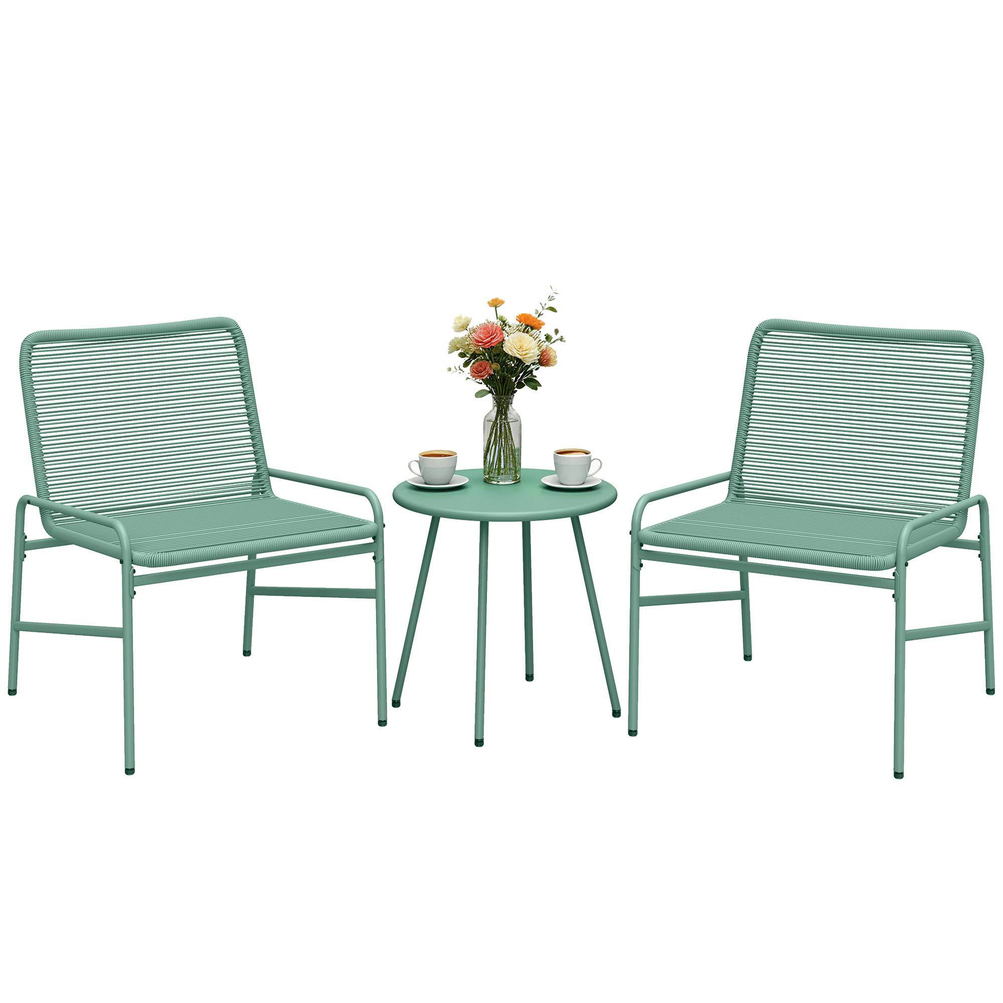 Salon de jardin 3 pièces résine tressée balcon terrasse bistrot table chaises vert - ComfortXL Outdoor Living - Image 1