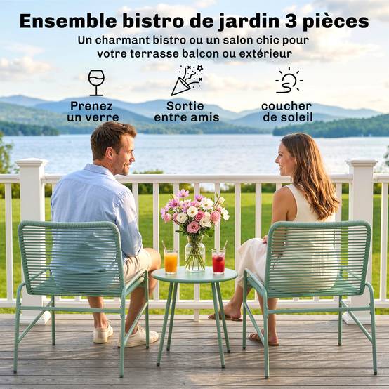 Salon de jardin 3 pièces résine tressée balcon terrasse bistrot table chaises vert - ComfortXL Outdoor Living - Image 6