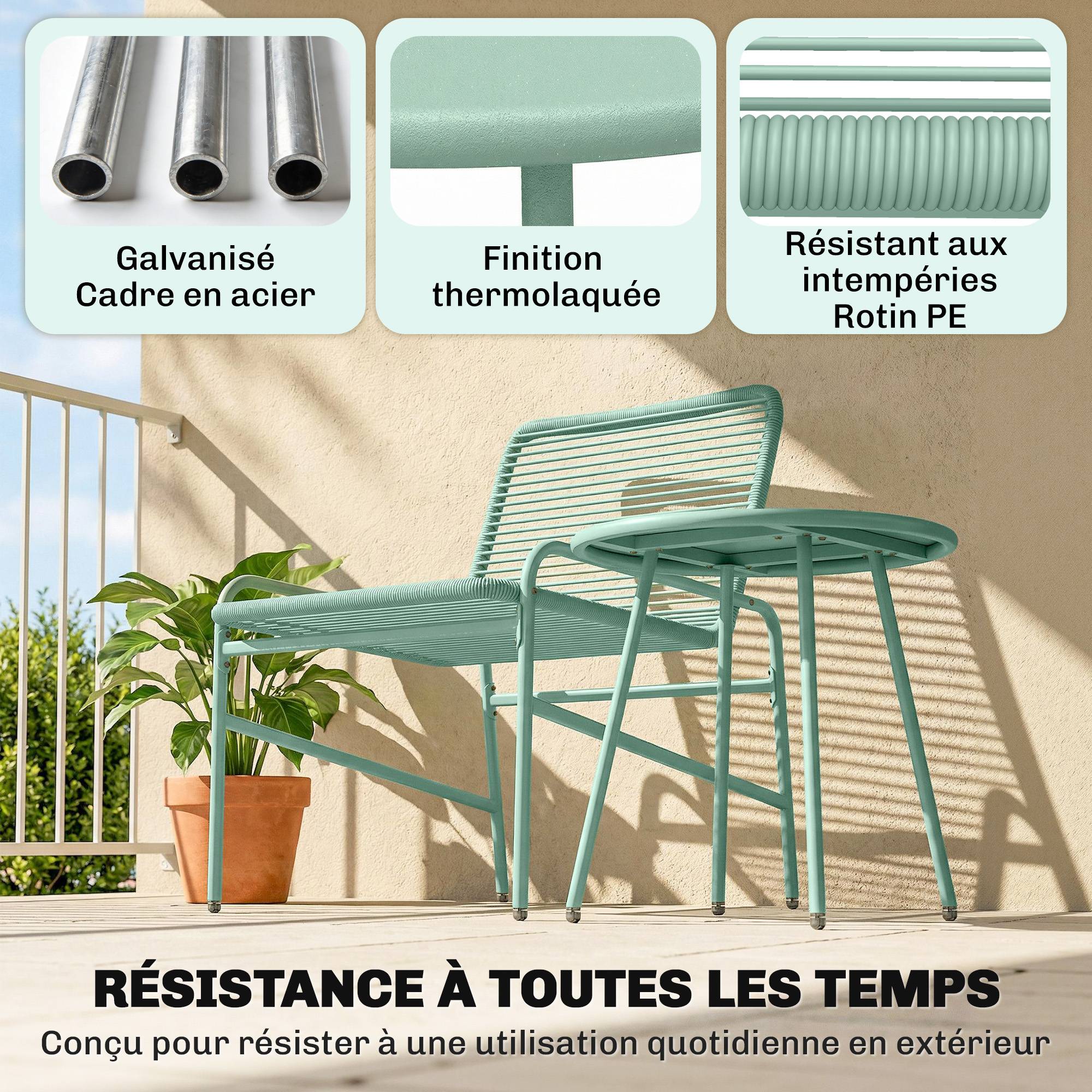 Salon de jardin 3 pièces résine tressée balcon terrasse bistrot table chaises vert - ComfortXL Outdoor Living - Image 7