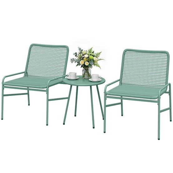 Salon de jardin 3 pièces résine tressée balcon terrasse bistrot table chaises vert - ComfortXL Outdoor Living - Image 2