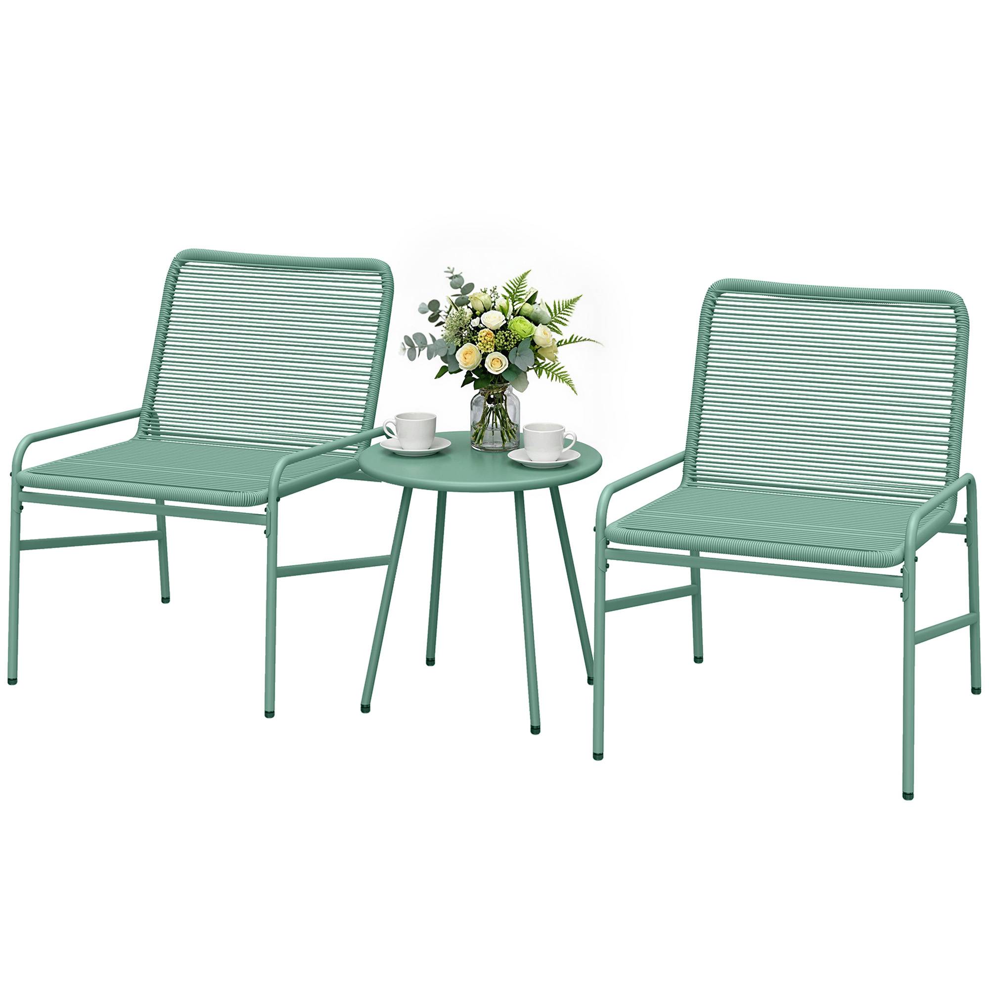 Salon de jardin 3 pièces résine tressée balcon terrasse bistrot table chaises vert - ComfortXL Outdoor Living - Image 2
