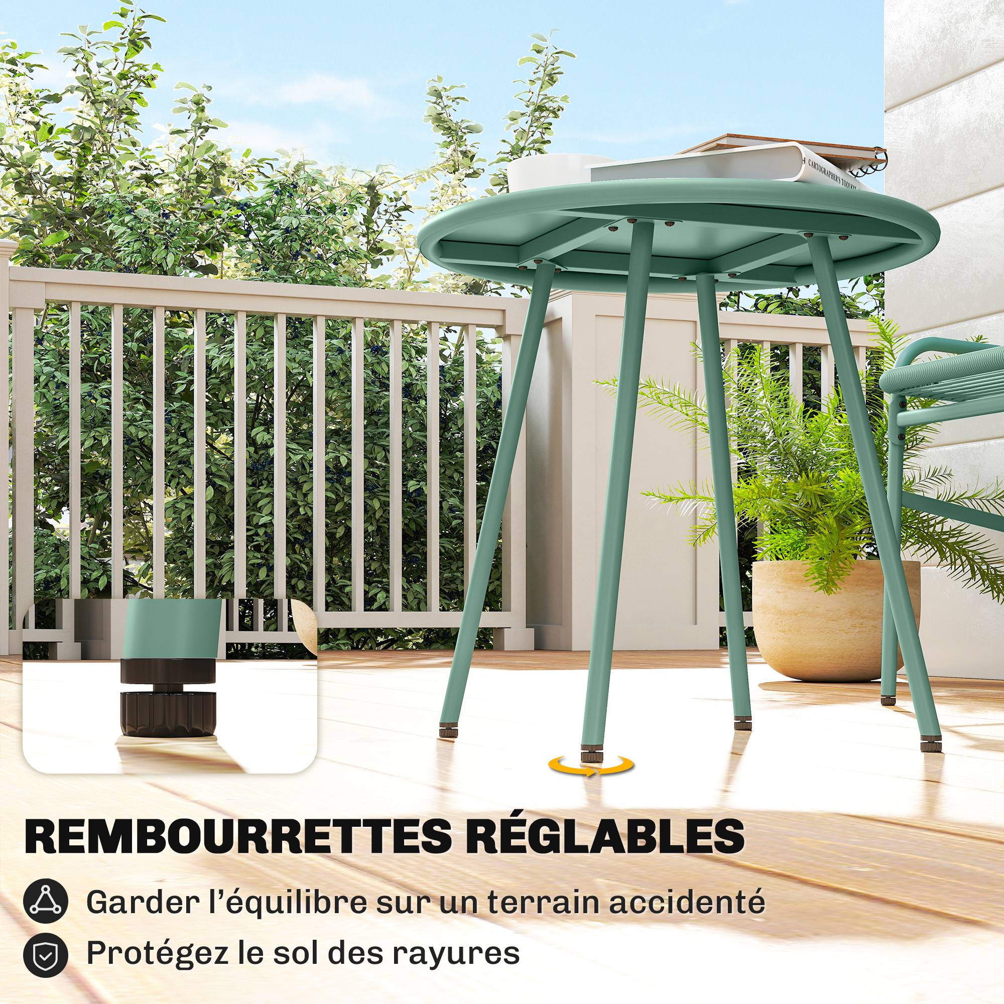 Salon de jardin 3 pièces résine tressée balcon terrasse bistrot table chaises vert - ComfortXL Outdoor Living - Image 9