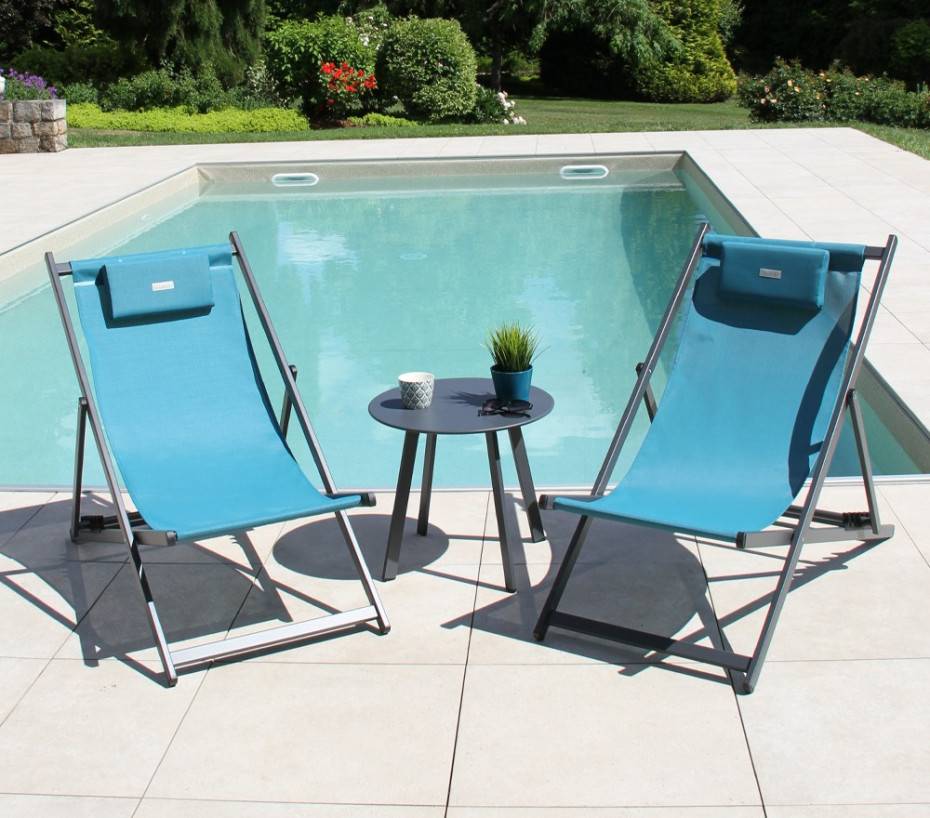 Salon de jardin en aluminium  2 places  bleu canard  ATHOS - Imagen 1