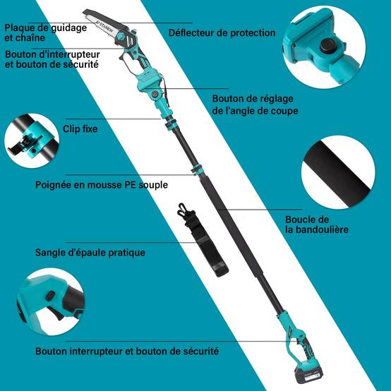 Tronçonneuse sans fil 2 en 1 rétractable moteur brushless guide 6" avec écran LCD et 2 batteries 4000 mAh - Image 3