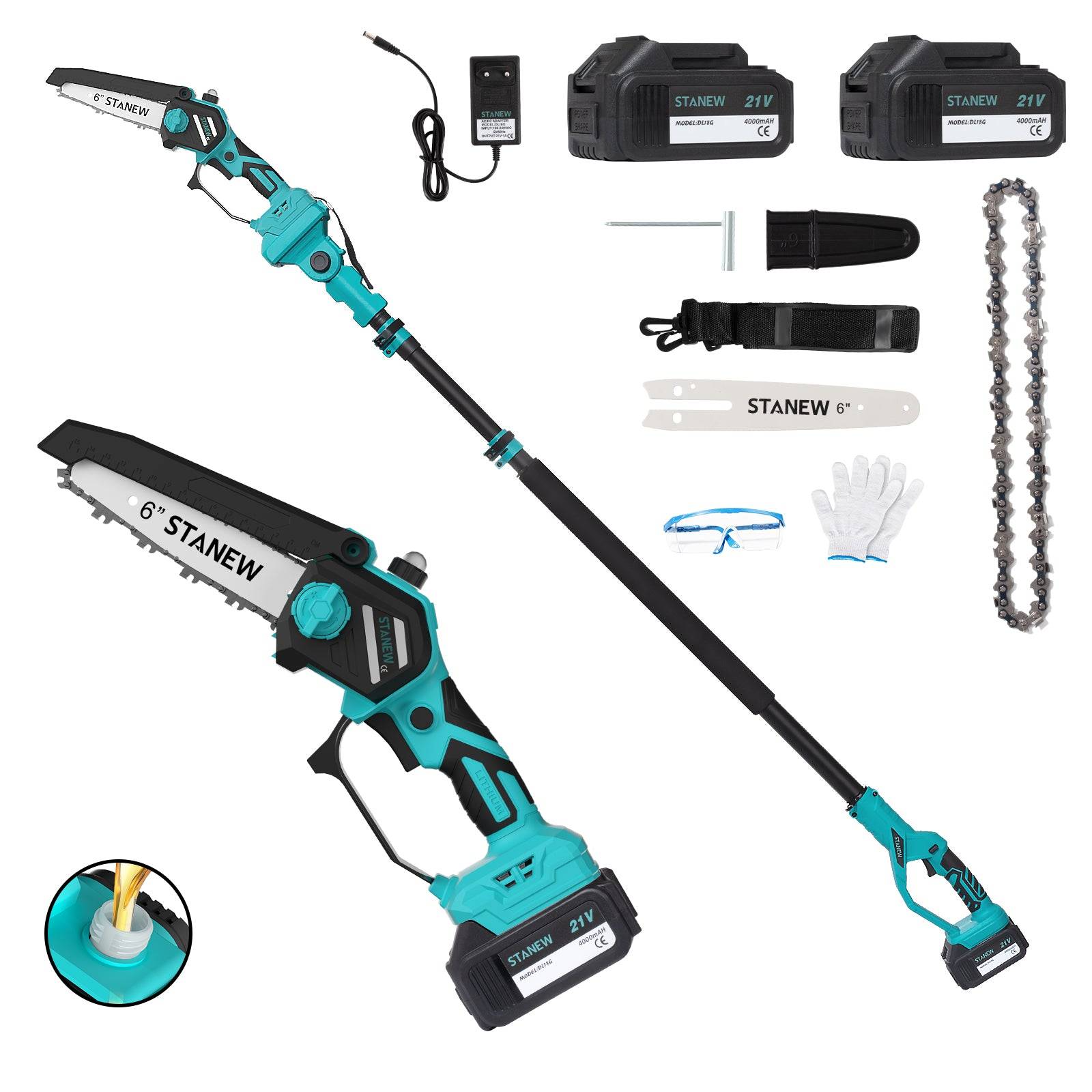 Tronçonneuse sans fil 2 en 1 rétractable moteur brushless guide 6" avec écran LCD et 2 batteries 4000 mAh - Image 1