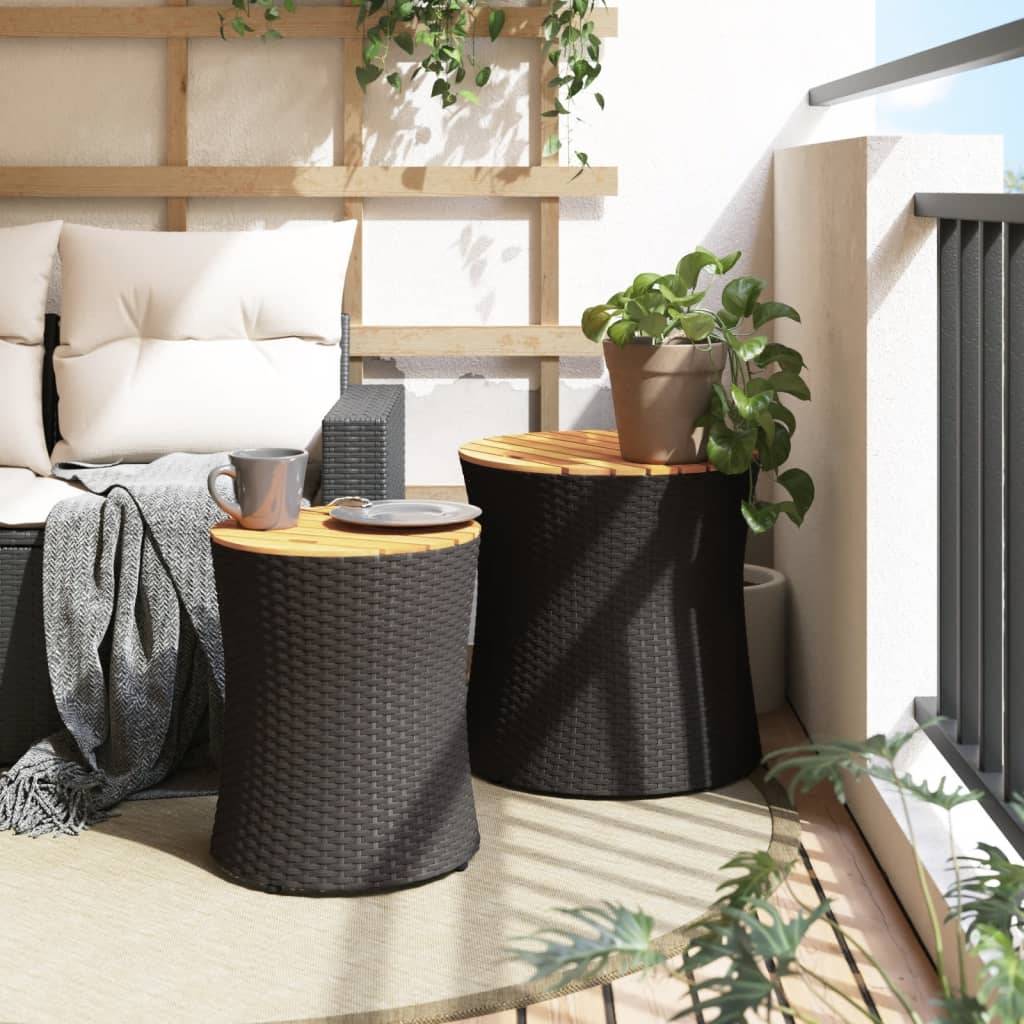Maison Chic - Lot de 2 Tables d'extérieur - Tables d'appoint de jardin - Tables de jardin dessus en bois noir poly rotin-JU2293 - Image 3