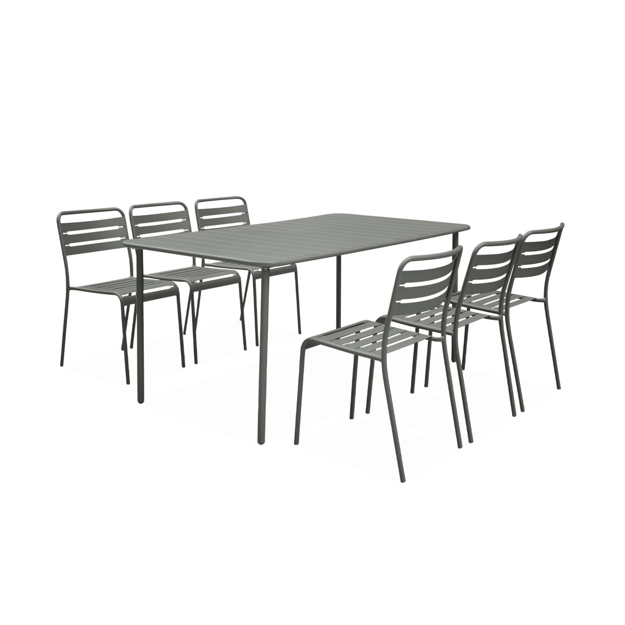 sweeek - Table de jardin métal + 6 assises kaki Amélia traitement antirouille. lattes et bords arrondis | sweeek - Image 2