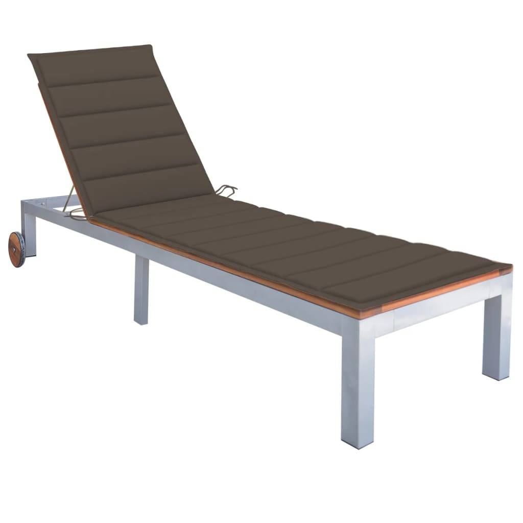 Helloshop26 - Transat chaise longue bain de soleil lit de jardin terrasse meuble d'extérieur avec coussin bois d'acacia et acier galvanisé - Imagen 1