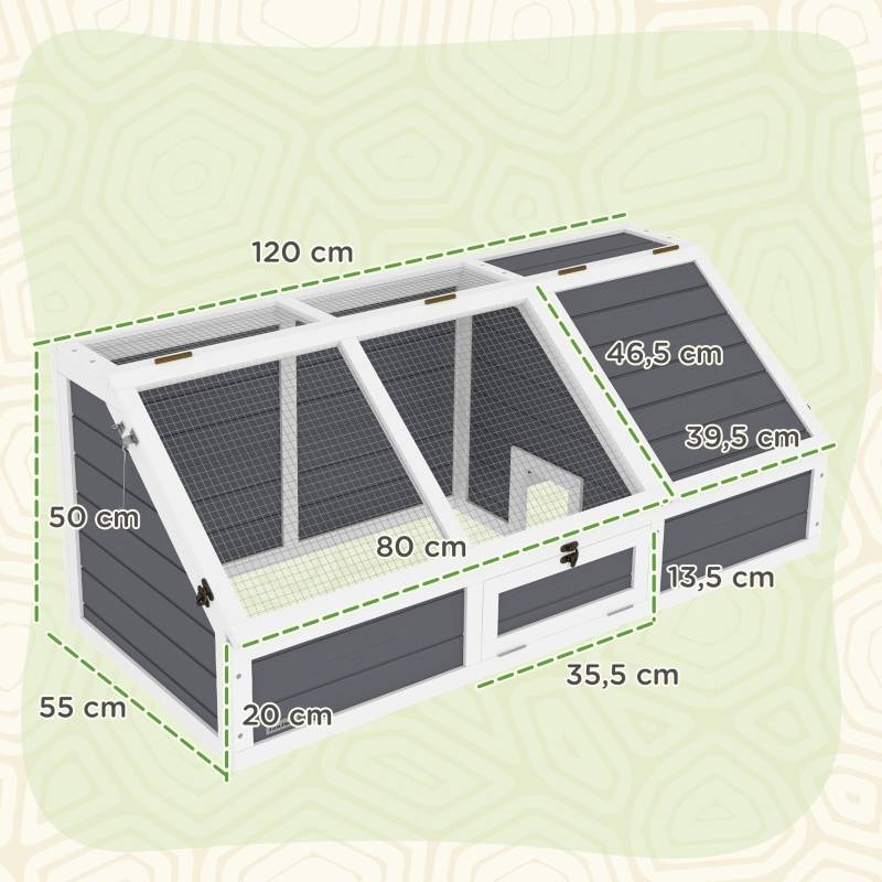 Enclos Tortue Extérieur Bois Sapin Parc Solaire Fond Ouvert 120cm Gris - ComfortXL Pet Living - Image 3
