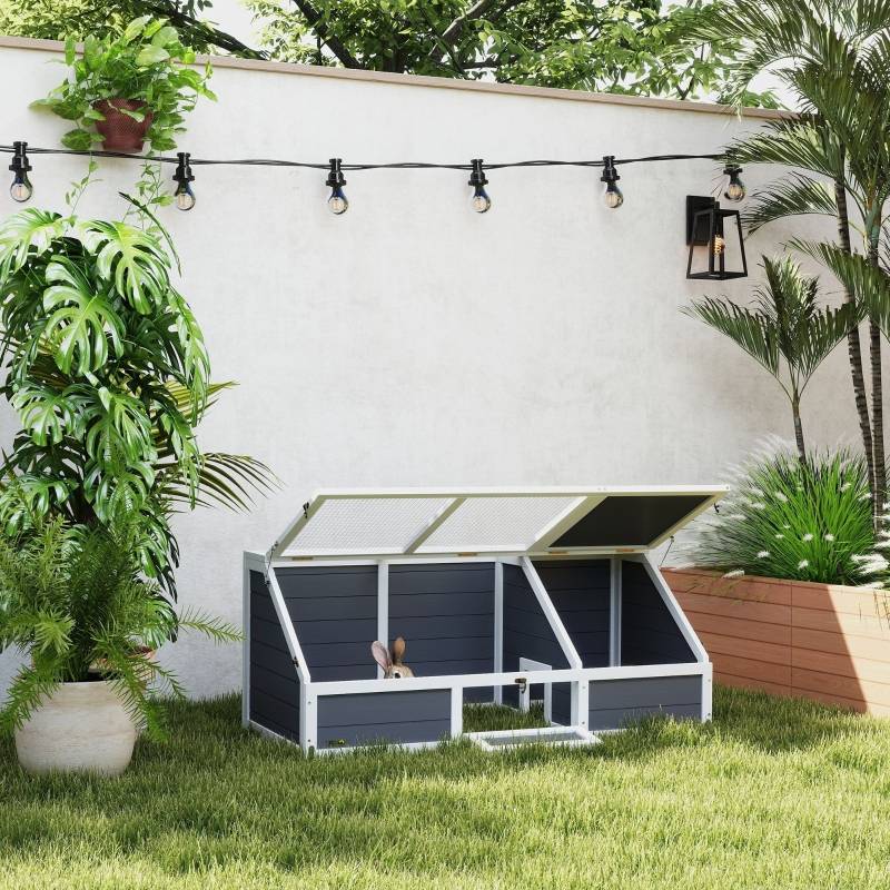 Enclos Tortue Extérieur Bois Sapin Parc Solaire Fond Ouvert 120cm Gris - ComfortXL Pet Living