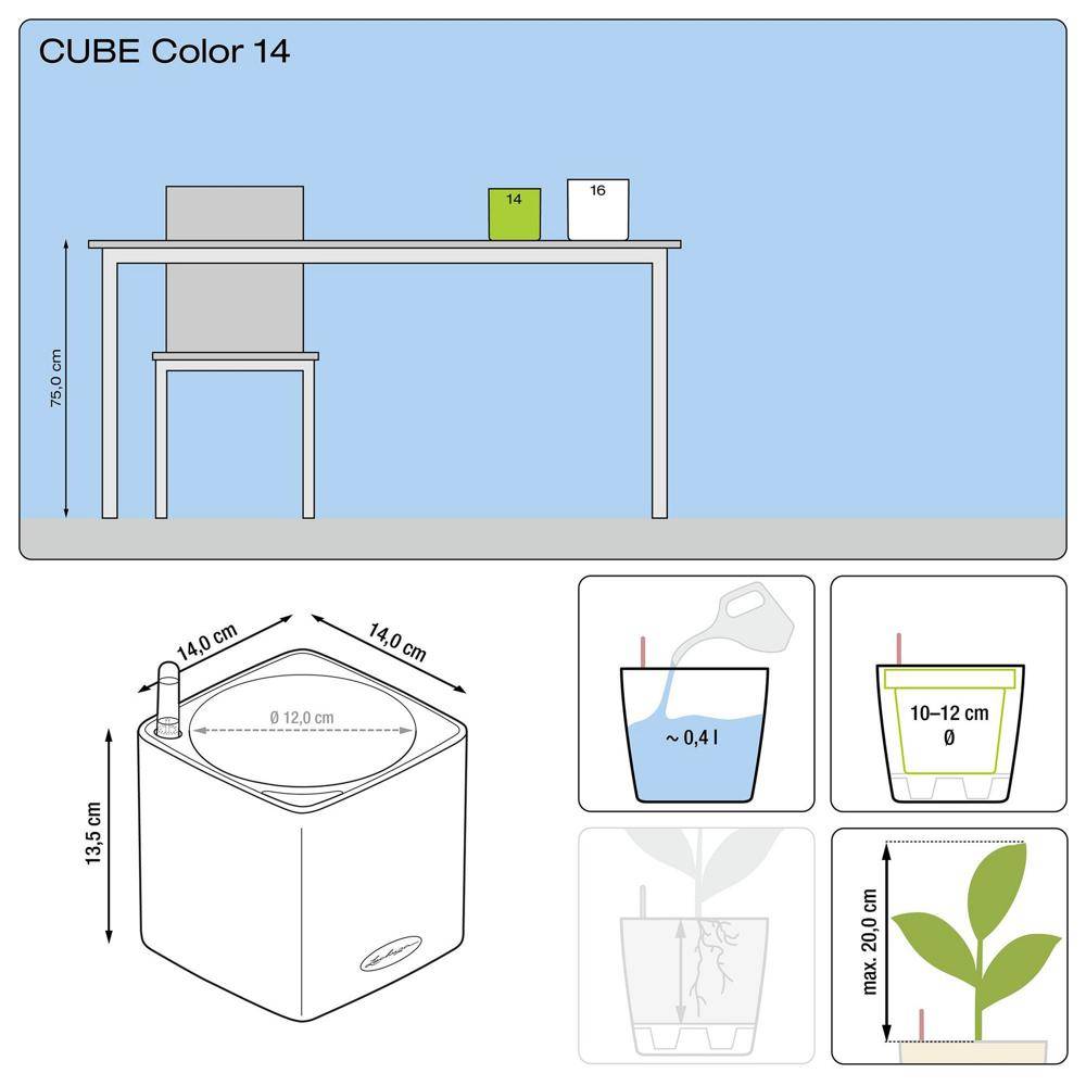 Lechuza - CUBE Color 14 - Kit Complet, blanc 14 cm Lechuza - Imagen 2