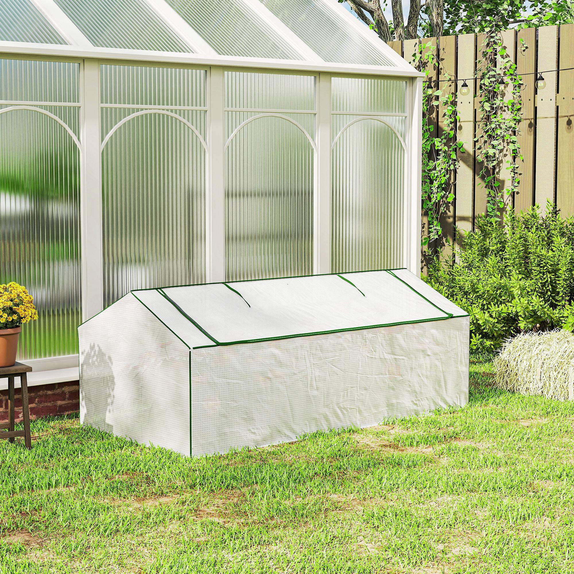 ComfortXL - Mini serre tunnel de jardin en PE blanc et acier 180 x 90 x 70 cm pour tomates avec ouvertures moustiquaires - Image 9