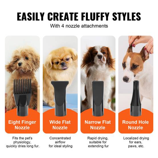 VEVOR Pulseur pour Chien 2000W, Vitesse/Température Réglables, 4 Buses, Tuyau Extensible. - Image 6