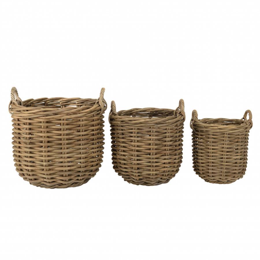 Macabane - KALLY - Set de 3 paniers de rangement ronds en rotin naturel - Imagen 4
