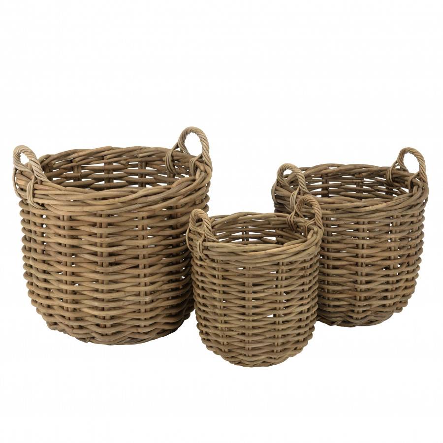 Macabane - KALLY - Set de 3 paniers de rangement ronds en rotin naturel - Imagen 1