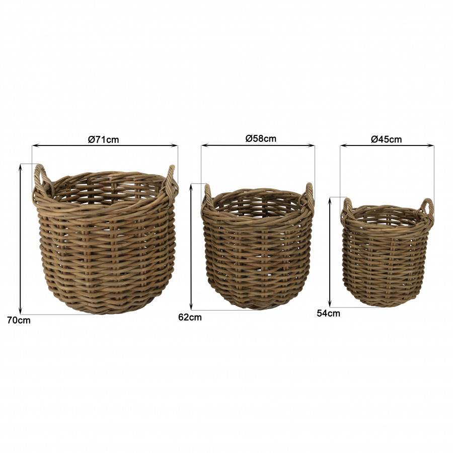 Macabane - KALLY - Set de 3 paniers de rangement ronds en rotin naturel - Imagen 8