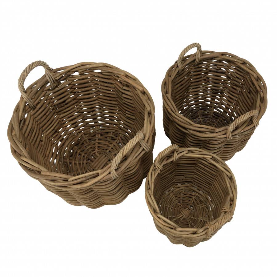 Macabane - KALLY - Set de 3 paniers de rangement ronds en rotin naturel - Imagen 6