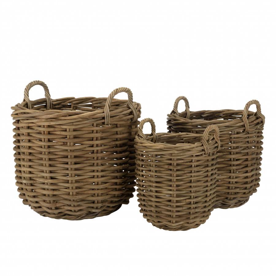 Macabane - KALLY - Set de 3 paniers de rangement ronds en rotin naturel - Imagen 7