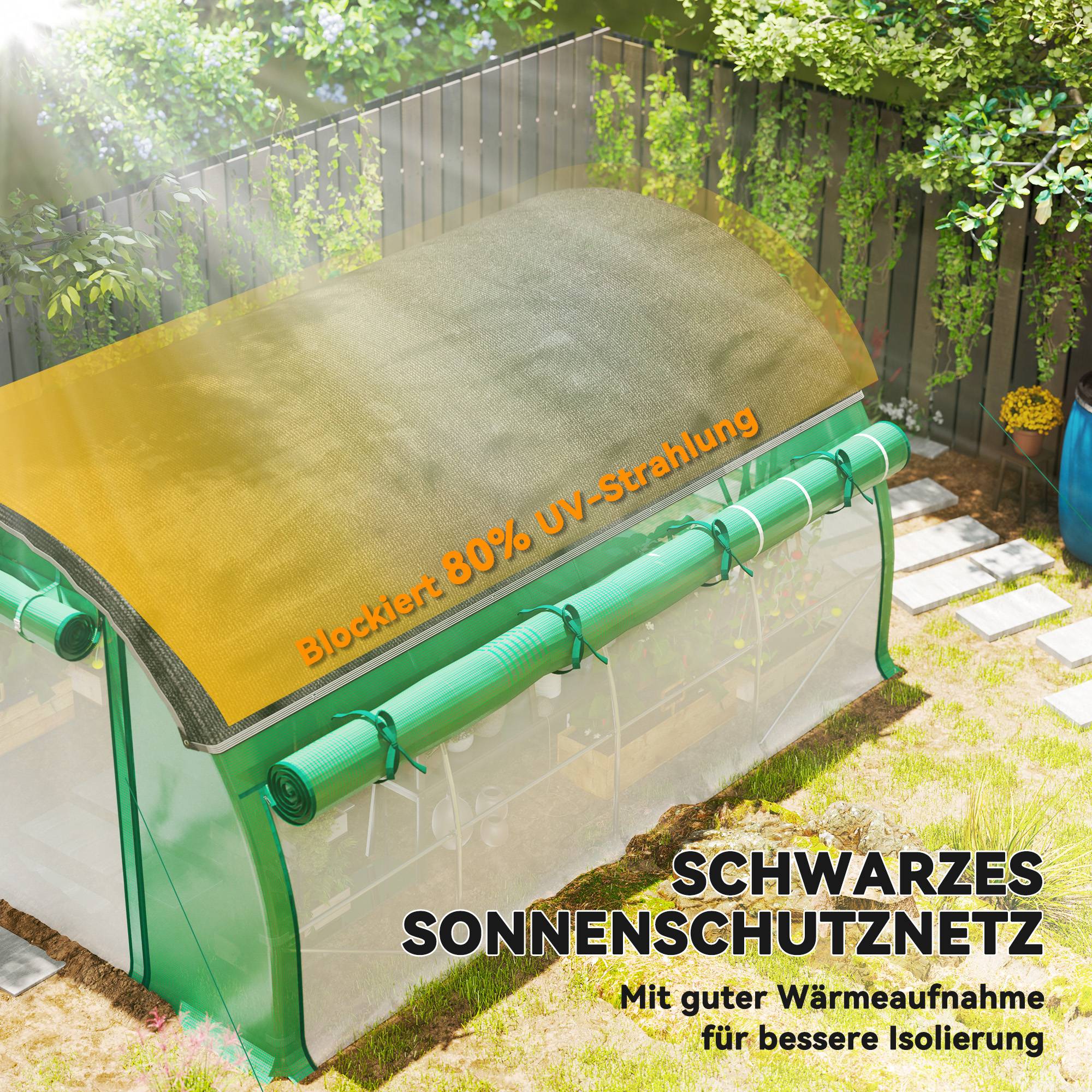 Polytunnel 4 x 3 x 2 m, filet d'ombrage, parois enroulables, bâche plastique, cadre acier, Vert - Image 6