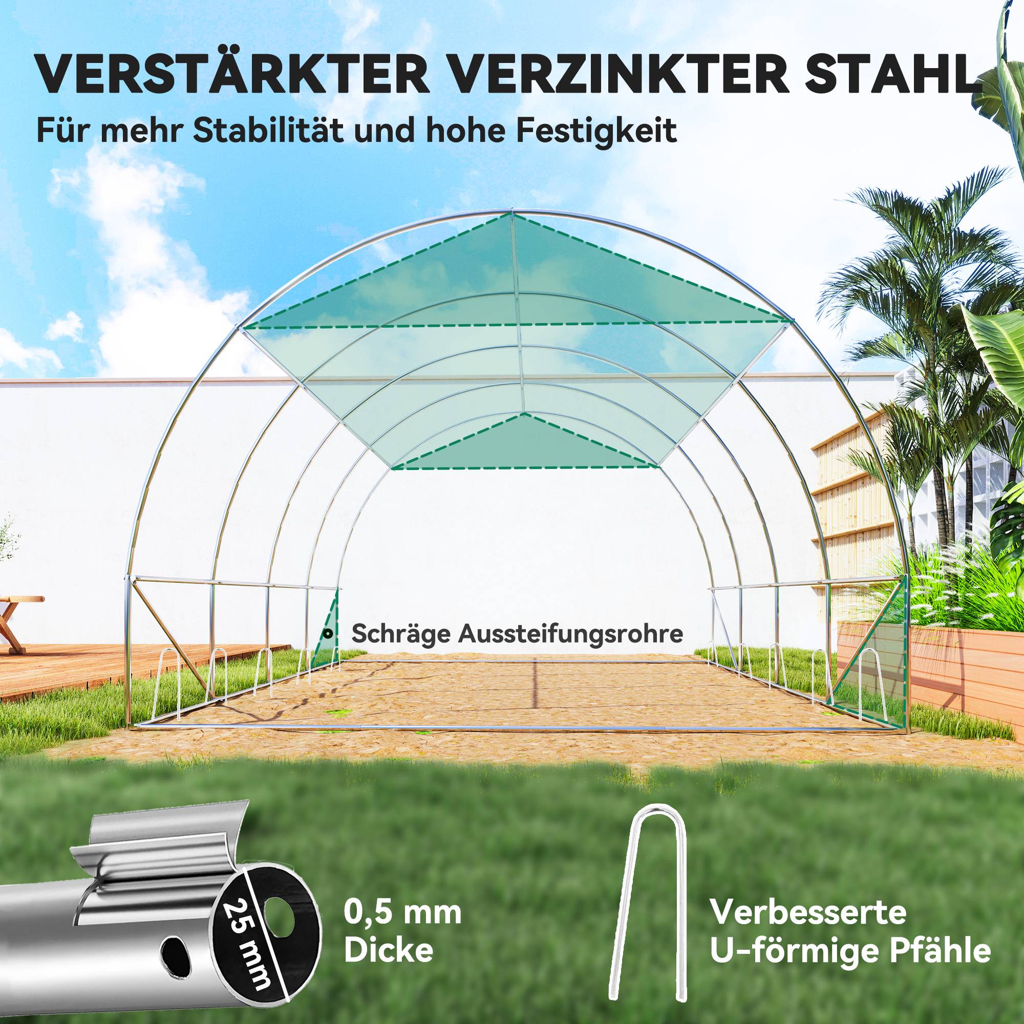 Polytunnel 4 x 3 x 2 m, filet d'ombrage, parois enroulables, bâche plastique, cadre acier, Vert - Image 9