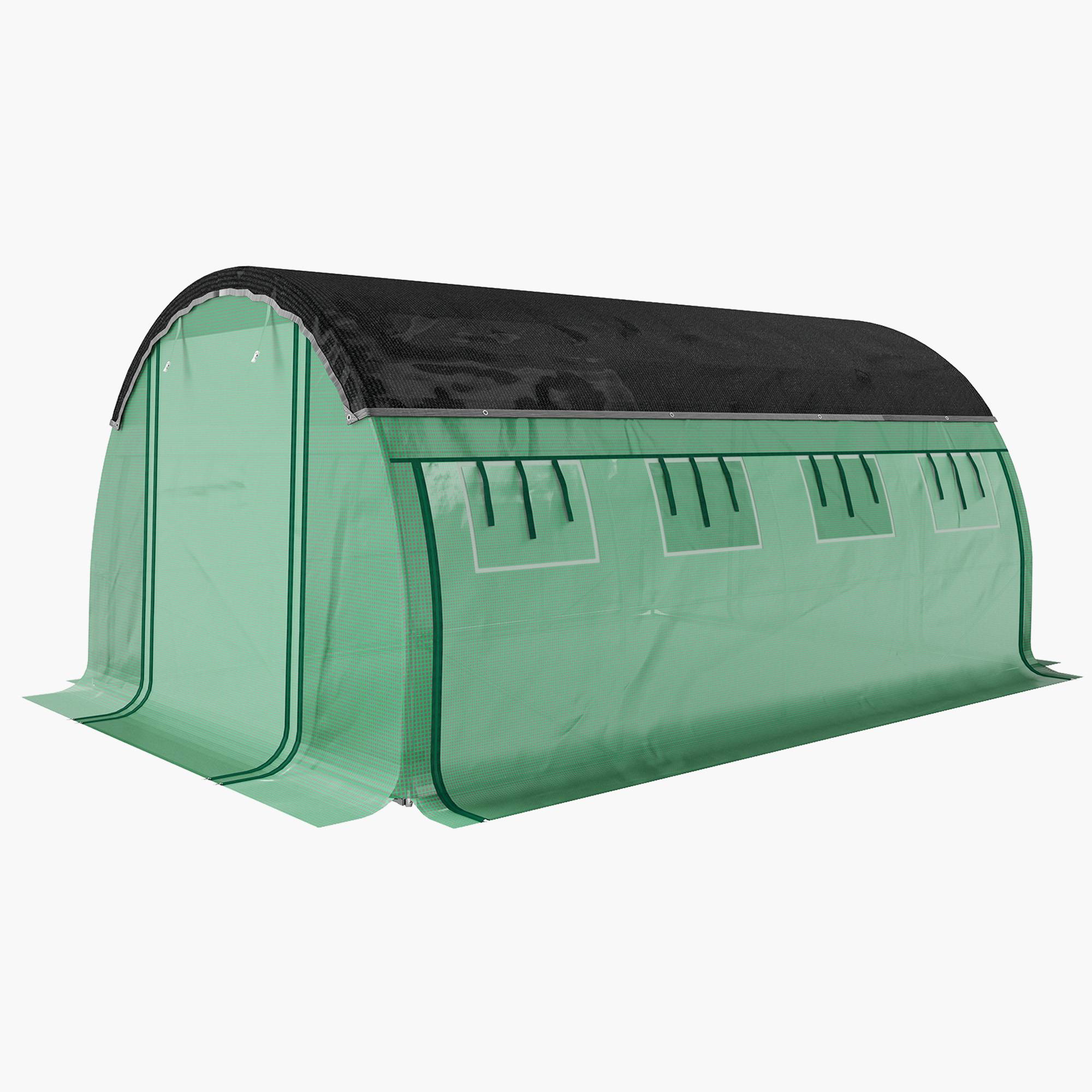 Polytunnel 4 x 3 x 2 m, filet d'ombrage, parois enroulables, bâche plastique, cadre acier, Vert - Image 2
