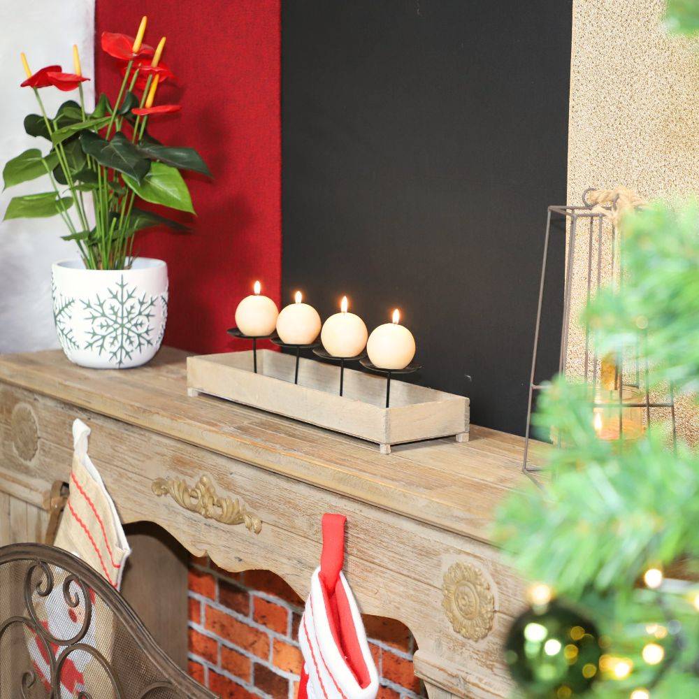 ° Bougeoir 4 supports en bois et métal marron 46 x 13 x 11 Chemin de campagne - Imagen 2