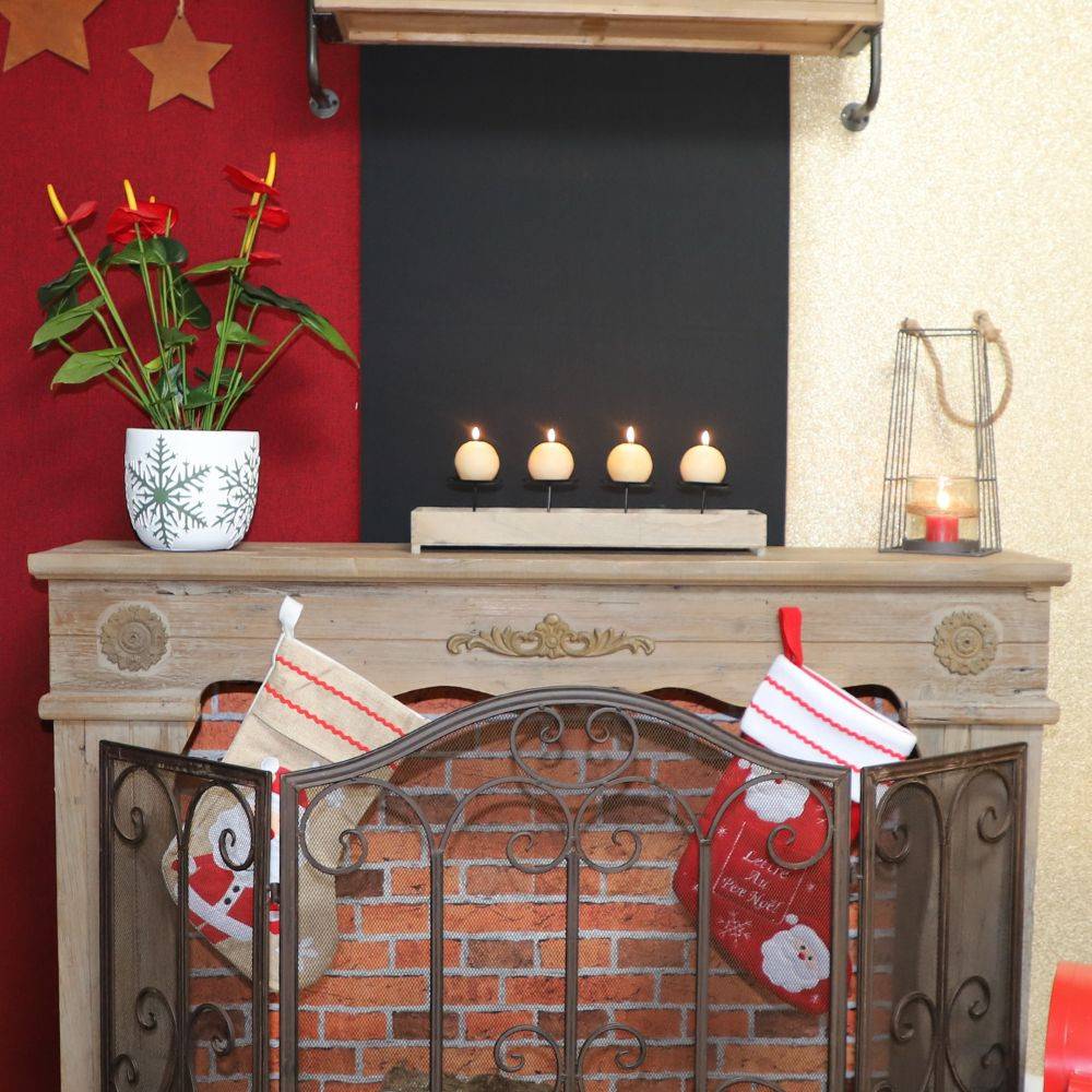 ° Bougeoir 4 supports en bois et métal marron 46 x 13 x 11 Chemin de campagne - Imagen 3