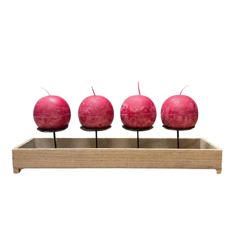 ° Bougeoir 4 supports en bois et métal marron 46 x 13 x 11 Chemin de campagne - Imagen 1