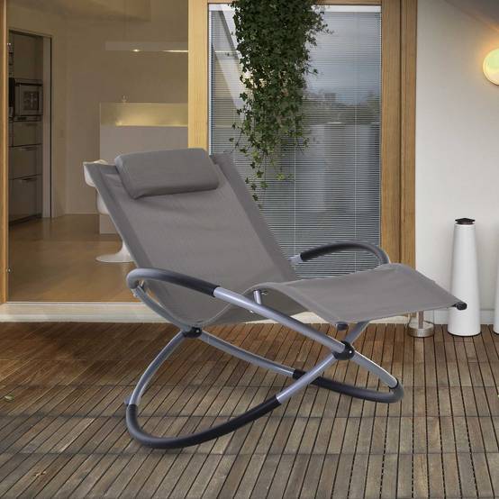 Fauteuil à bascule design acier extérieur assise textéline ergonomique 154x80x84cm gris - ComfortXL Outdoor Living - Image 3