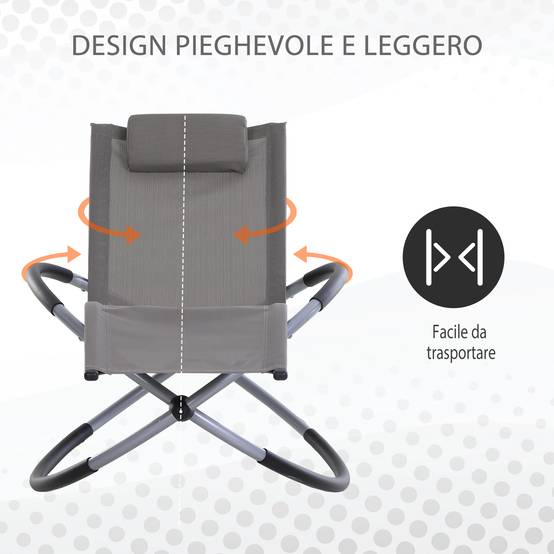 Fauteuil à bascule design acier extérieur assise textéline ergonomique 154x80x84cm gris - ComfortXL Outdoor Living - Image 6
