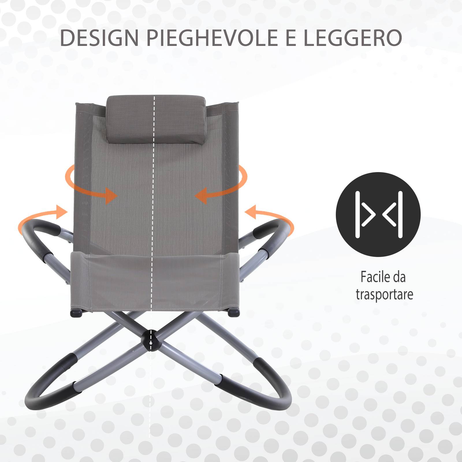 Fauteuil à bascule design acier extérieur assise textéline ergonomique 154x80x84cm gris - ComfortXL Outdoor Living - Image 6