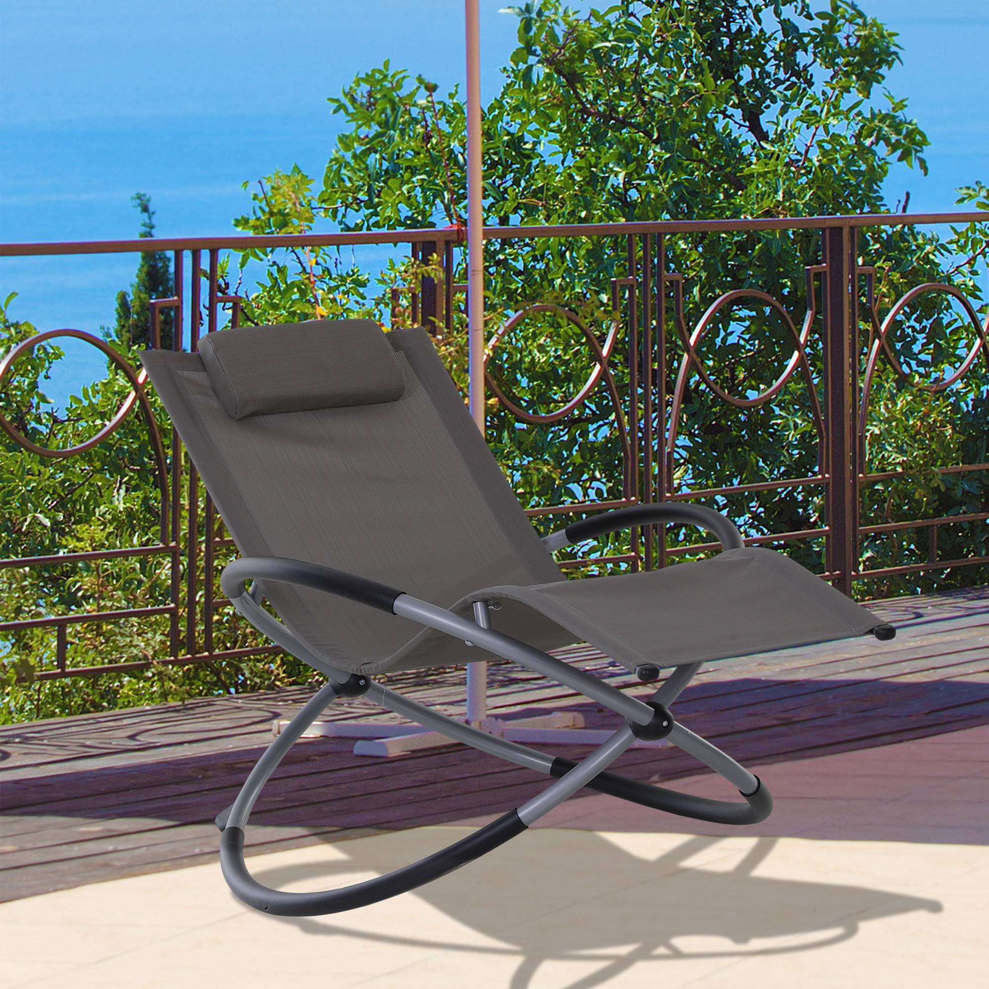 Fauteuil à bascule design acier extérieur assise textéline ergonomique 154x80x84cm gris - ComfortXL Outdoor Living - Image 4