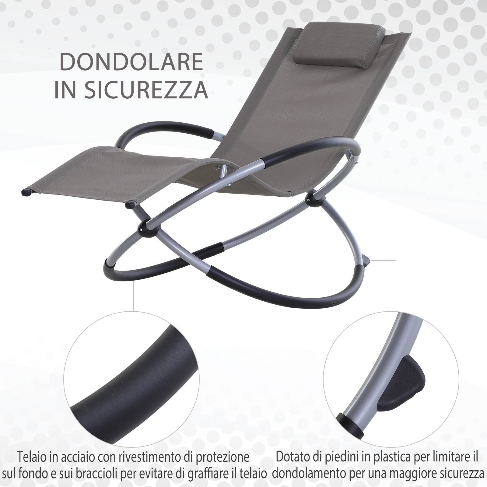 Fauteuil à bascule design acier extérieur assise textéline ergonomique 154x80x84cm gris - ComfortXL Outdoor Living - Image 7