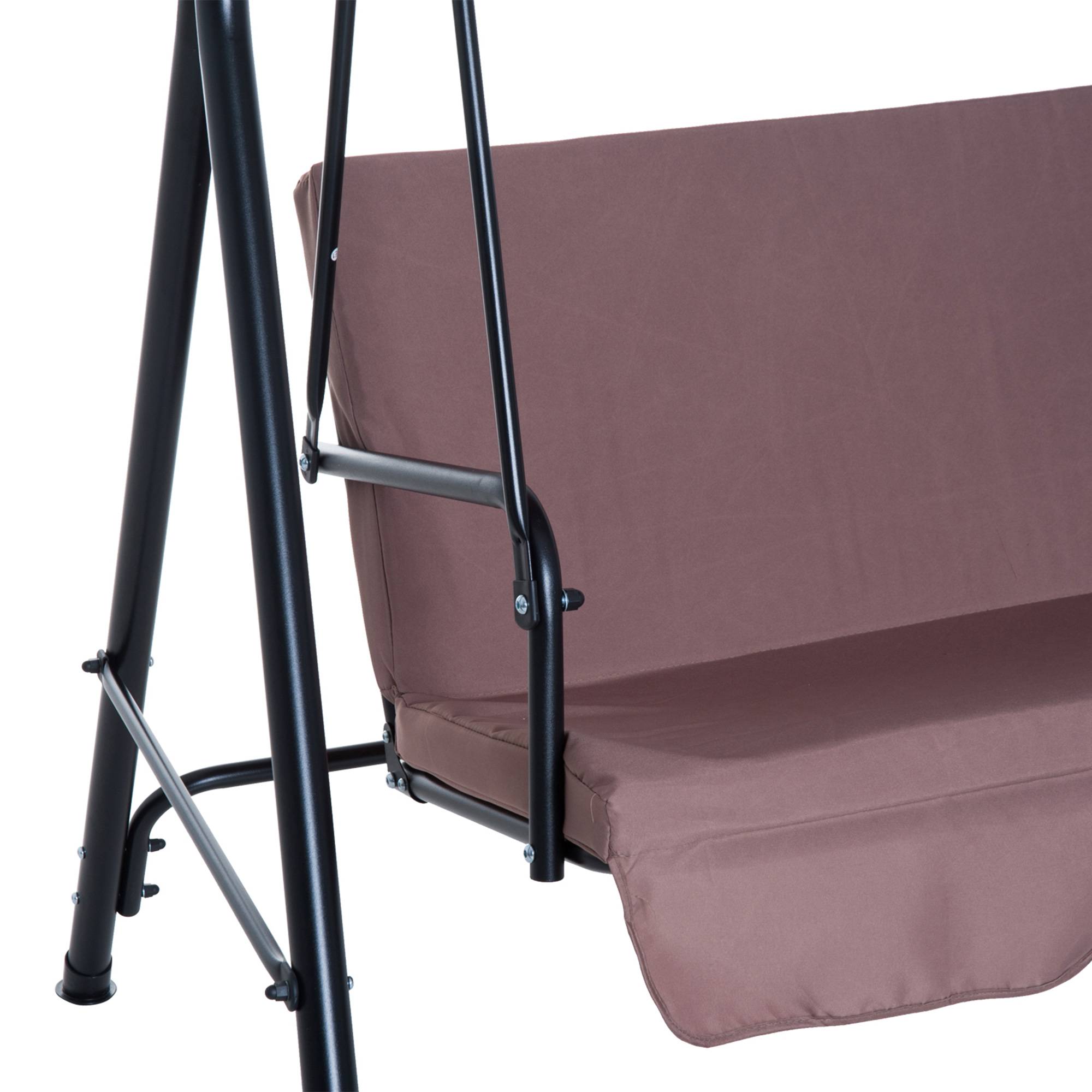 Outsunny - Balancelle de jardin 3 places toit inclinaison réglable coussins assise et dossier 1,72L x 1,1l x 1,52H m acier noir polyester marron clair - Outsunny - Imagen 8