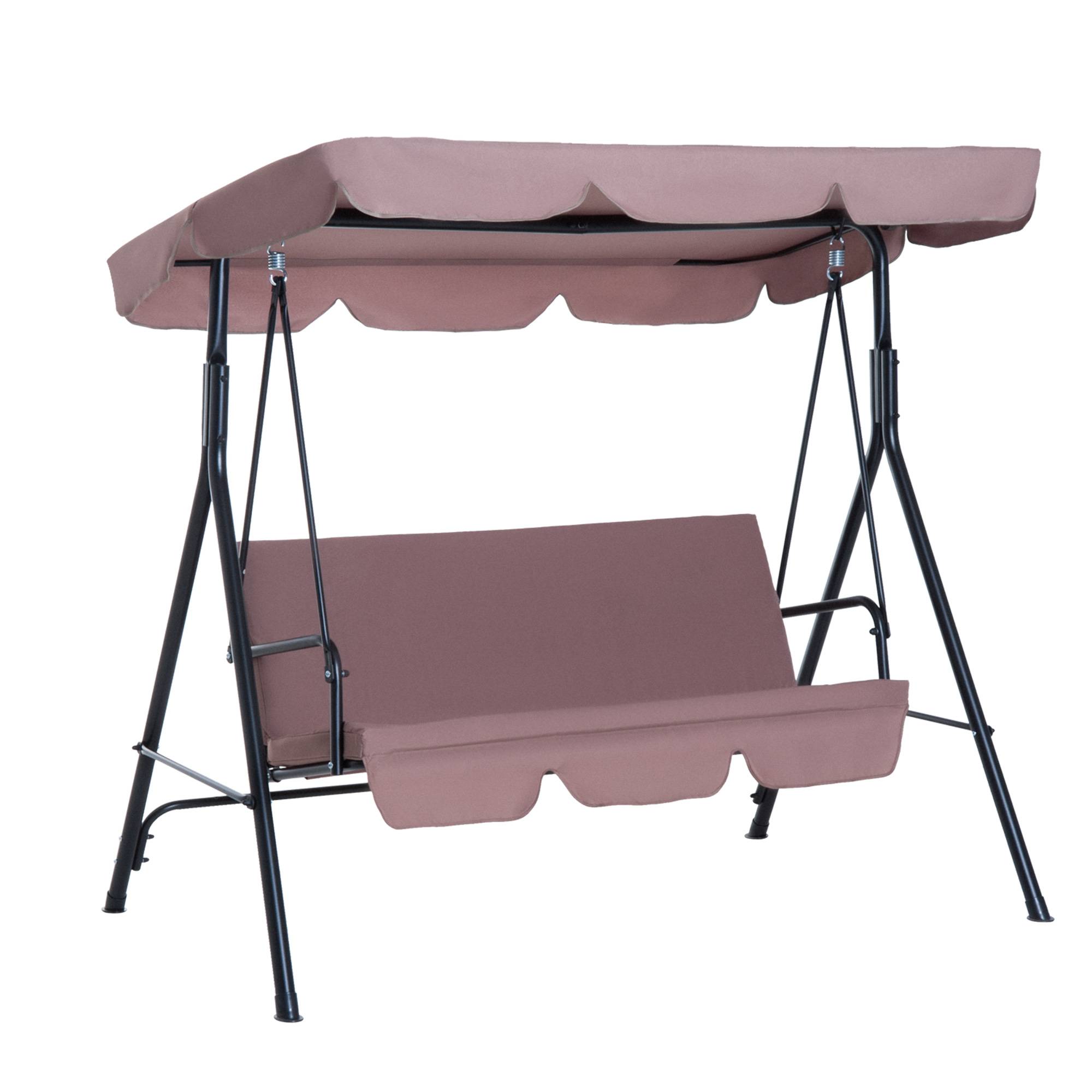 Outsunny - Balancelle de jardin 3 places toit inclinaison réglable coussins assise et dossier 1,72L x 1,1l x 1,52H m acier noir polyester marron clair - Outsunny - Imagen 1