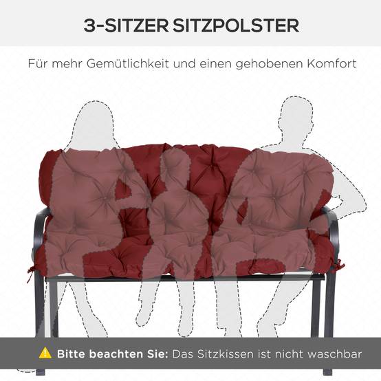 PANGIVO - Coussin de banc 3 places en polyester rouge 150 x 98 x 8 cm - PANGIVO - Image 5