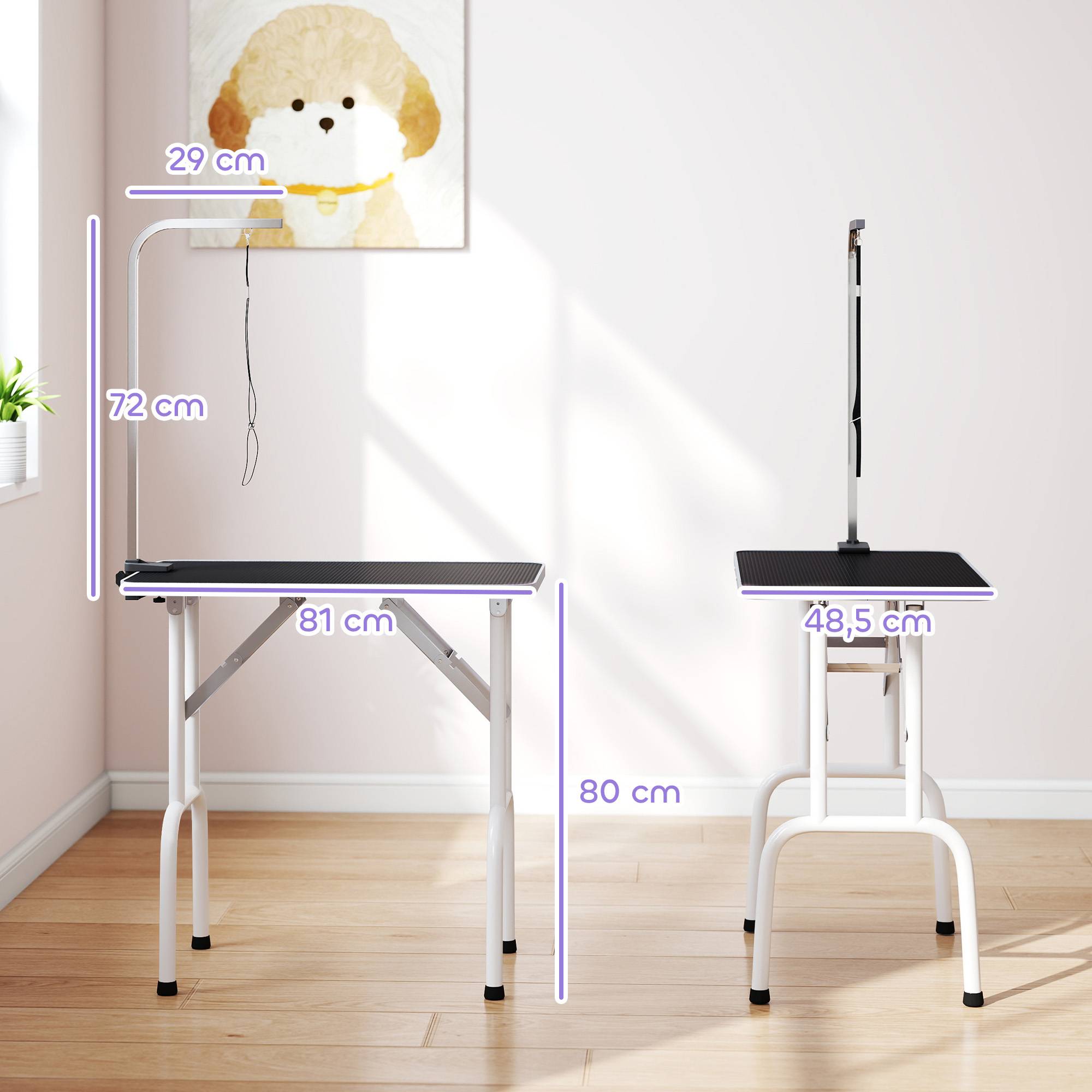 Sans Marque - Table de toilettage pour chien avec sangle, pliable, pieds en acier, plateau antidérapant, 81 x 48,5 x 80 cm, noire - Image 5