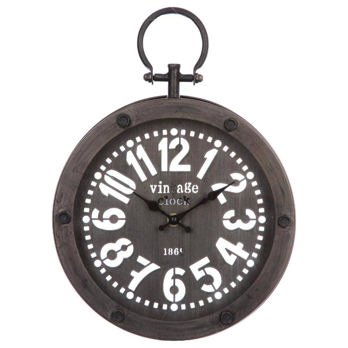Pendule Rétro en Métal "Gousset" 24cm Noir & Blanc - Image 1