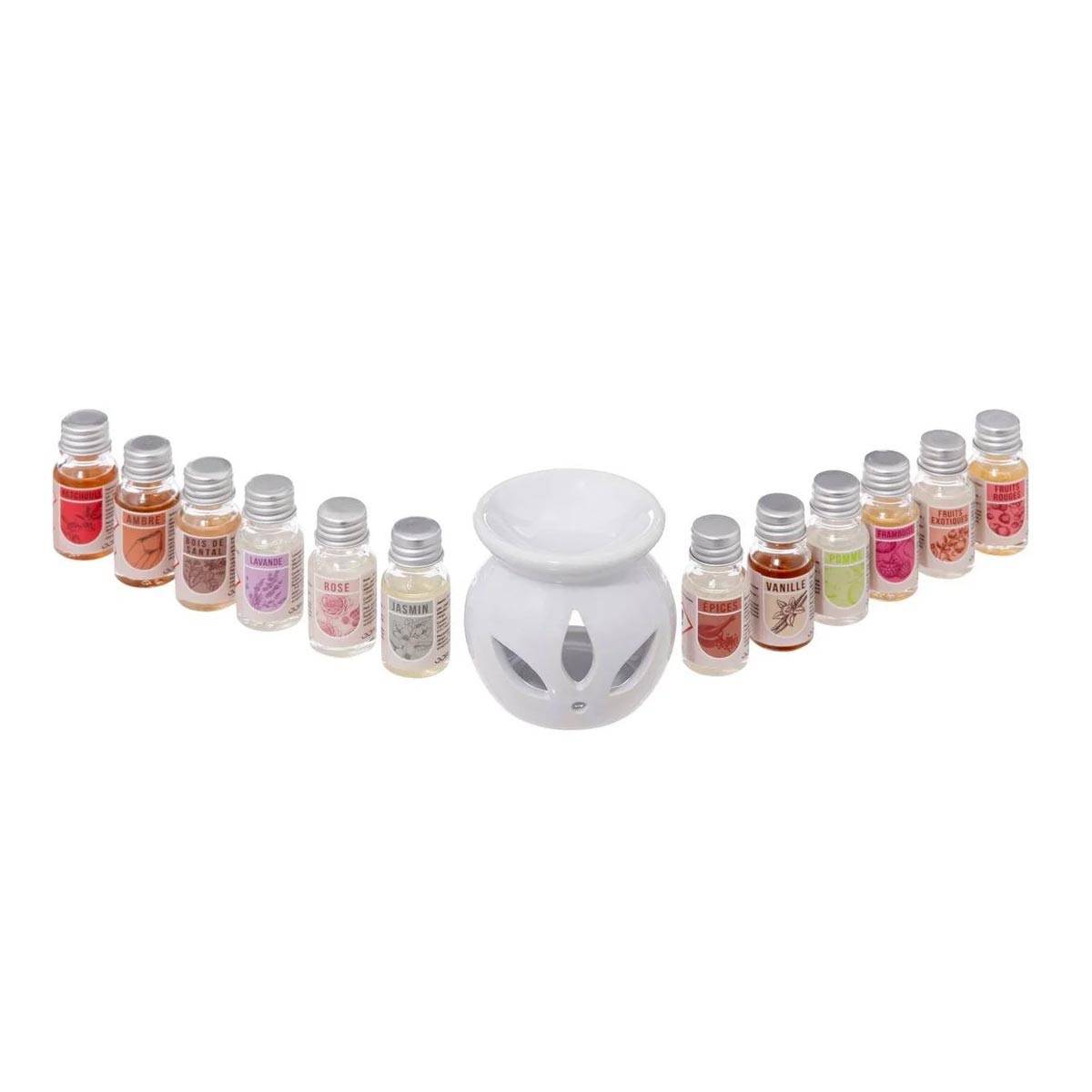 Brûle-Parfum & 12 Flacons d'Huiles 10ml Blanc - Image 1