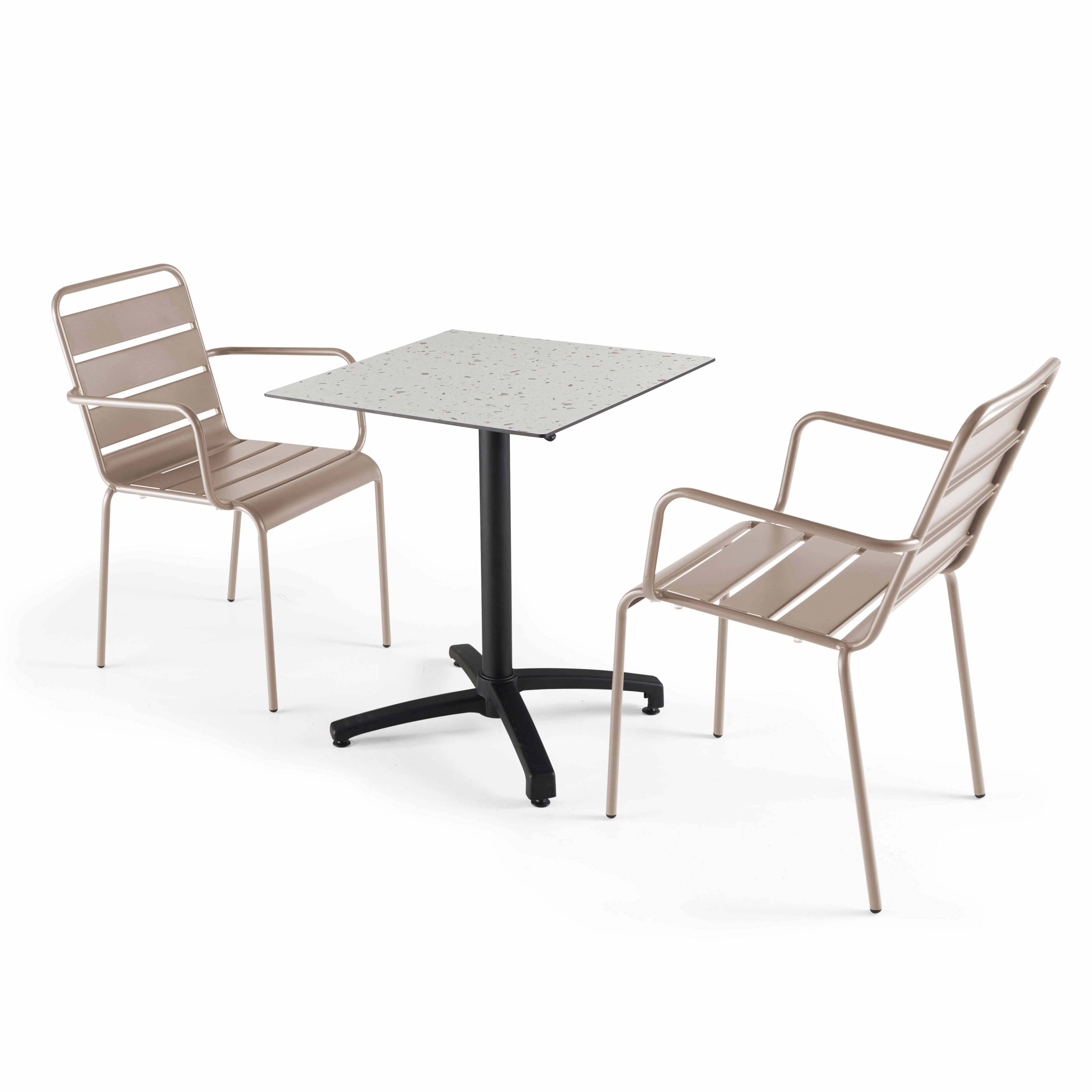 Oviala - Ensemble table de terrasse stratifié terrazzo et 2 fauteuils taupe - Oviala - Imagen 1